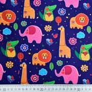 Softshellstoff Elefanten Lwen Krokodile, bunt dunkelblau