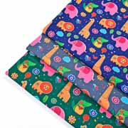 Softshellstoff Elefanten Lwen Krokodile, bunt dunkelblau