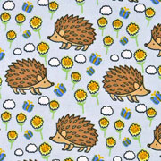 Jerseystoff Igel Blumen Schmetterlinge, hellblau
