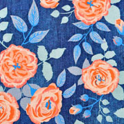 Jerseystoff Blumen Jeans Optik Digitaldruck, aprikot dunkelblau