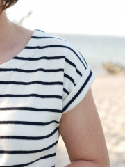 Sweat Frotteestoff Streifen, dunkelblau cremewei