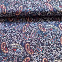 Viskose Jerseystoff Paisleymuster, dunkelrot hellbeige hellgrau dunkelblau