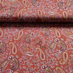 Viskose Jerseystoff Paisleymuster, weinrot aprikot wei terracotta braun