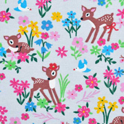 Jerseystoff Rehe Blumen, grau