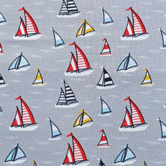 Jerseystoff Segelboote, rot hellblau grau