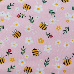 Baumwollstoff Popelin Bienen Blumen, rosa