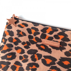 RESTSTCK 25 cm Codura Outdoor Taschenstoff wasserdicht beschichtet, Leopardenmuster, orange dunkelbraun beige