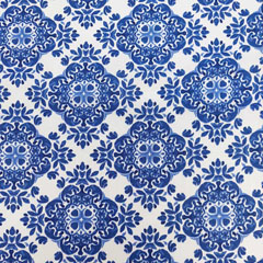 Baumwollstoff Ornamente Flieenmuster, mittelblau wei