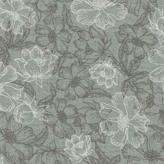 Musselin Stoff Baumwollstoff Blumen, grau wei altmint