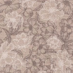 Musselin Stoff Baumwollstoff Blumen, taupe wei beige