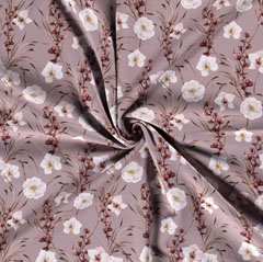 Softshell Stoff Jackenstoff Blumen Zweige, weiß braun altrosa