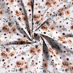 Softshell Stoff Jackenstoff Blumen Rosen, nude grün grauweiß