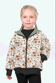 Softshell Stoff Jackenstoff Blumen Rosen, nude grn grauwei