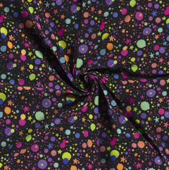 Softshell Stoff Jackenstoff Farbkleckse Sterne, bunt schwarz