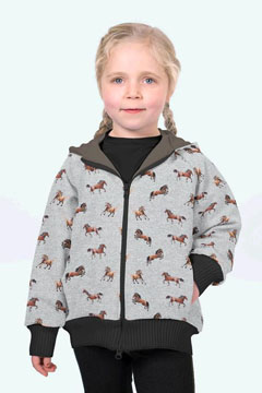 Softshell Stoff Jackenstoff Pferde, grau meliert