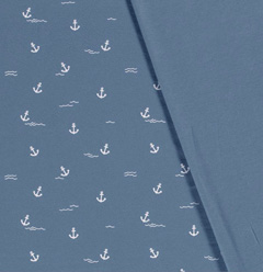 Jerseystoff Anker Wellen, wei rauchblau