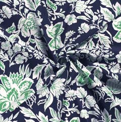 Viskose Stoff Popelin Blumen Blusenstoff, hellgrn dunkelblau
