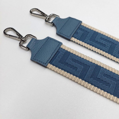 Taschengurt grafisches Muster -ecrue jeansblau, jeansblau Leder, silber Schnallen