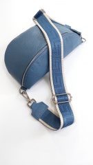 Taschengurt grafisches Muster -ecrue jeansblau, jeansblau Leder, silber Schnallen