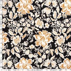 Viskose Stoff Popelin Blumen Blusenstoff, ockergelb schwarz
