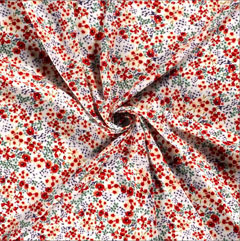 Viskose Stoff Blmchen Blusenstoff, rot gelb weiss