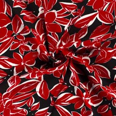 Viskose Crepe Stoff Blumen Blusenstoff, rot schwarz