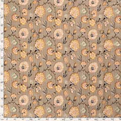 Baumwolle Viskose Stoff Webware Blumen, aprikot schwarz beige