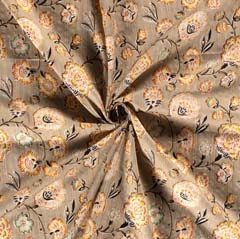 Baumwolle Viskose Stoff Webware Blumen, aprikot schwarz beige