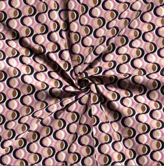 EINZELSTCK 90 cm Baumwollstoff mit Stretch grafisches Muster Kreise, rosa beige dunkelblau