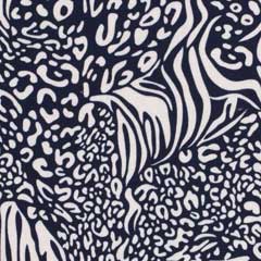 Viskose Leinen Stoff Animal Print Leo Zebra, cremeweiß dunkelblau