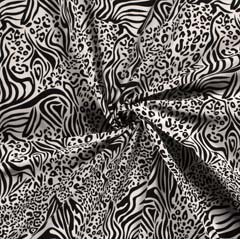 Viskose Leinen Stoff Animal Print Leo Zebra, schwarz cremewei