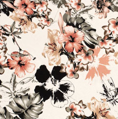 Viskosejersey Stoff Blumen Bltter, lachsrosa creme