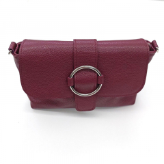 Ledertasche rechteckig mit kreisrunder Schnalle, burgundy silber Schnallen