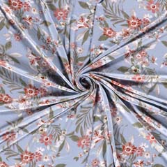 Viskosejersey Stoff Blumen Zweige, hellblau