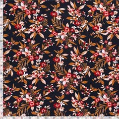 Viskosejersey  Stoff Blumen Zweige, dunkelblau