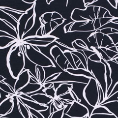 Viskosejersey Stoff Blumen Kontur, wei dunkelblau