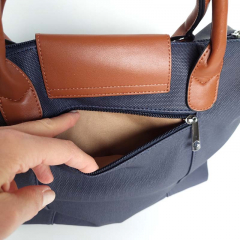 Shopper Damen Handtasche Canvas Look  - cognac braun dunkelblau