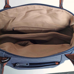 Shopper Damen Handtasche Canvas Look  - cognac braun dunkelblau