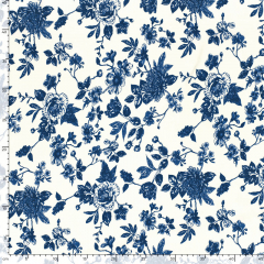 Viskosestoff Popelin verschiedene Blumen Webware Blusenstoff, jeansblau wei