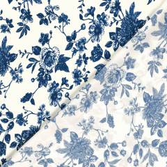 Viskosestoff Popelin verschiedene Blumen Webware Blusenstoff, jeansblau wei