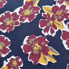 RESTSTCK 71 cm Viskose Twillstoff abstrakte Blumen, gelb weinrot wei dunkelblau