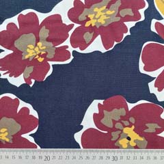 RESTSTCK 71 cm Viskose Twillstoff abstrakte Blumen, gelb weinrot wei dunkelblau