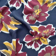 RESTSTCK 71 cm Viskose Twillstoff abstrakte Blumen, gelb weinrot wei dunkelblau