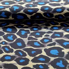 Jerseystoff Leopardenmuster, kobaltblau schwarz hellbeige