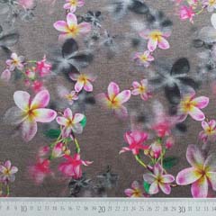 Jerseystoff Blumen asiatisch,pink rot taupe (matt braun)