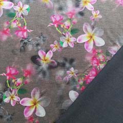 Jerseystoff Blumen asiatisch,pink rot taupe (matt braun)