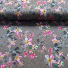 Jerseystoff Blumen asiatisch,pink rot taupe (matt braun)