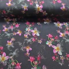 Jerseystoff Blumen asiatisch,pink rot schwarz