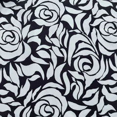 Viskose Stoff Popelin Blumen Rosen, weiß schwarz