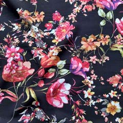 Viskosestoff Popelin Blumen Ranken, rot schwarz